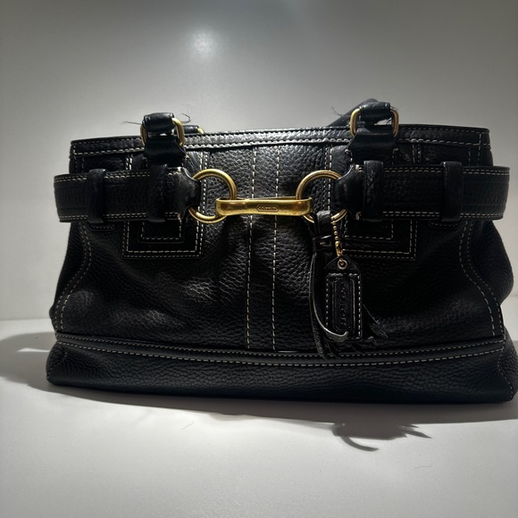 COACH Classic Hampton Satchel Bag - Black Pebbled Leather - F06S-10212 - Picture 1 of 9